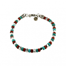 Silver hematite bracelet, red jasper and turquoise