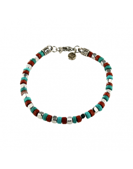 Silver hematite bracelet, red jasper and turquoise