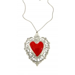 Large Red Sacred Heart Necklace