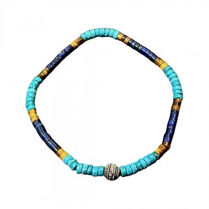 anklet with Turquoise Stones, Tiger's Eye and Lapis Lazuli,