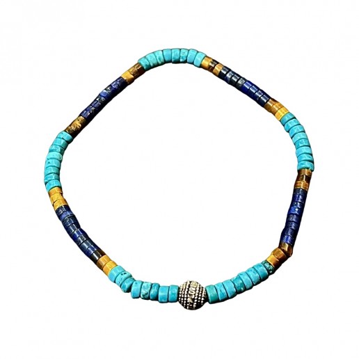 anklet with Turquoise Stones, Tigers Eye and Lapis Lazuli,