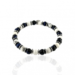Elastic bracelet with white aulite stones, Blue Tiger Eye (6mm)