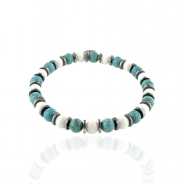 Striated Turquoise Bracelet and White Aulite