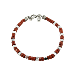 Coral Stone and Silver Hematite Bracelet