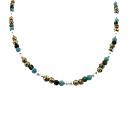 Pearl, Turquoise, Gold lava stone necklace