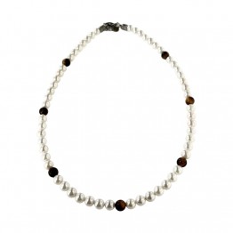 Necklace  pearls and Tiger's Eye Stone