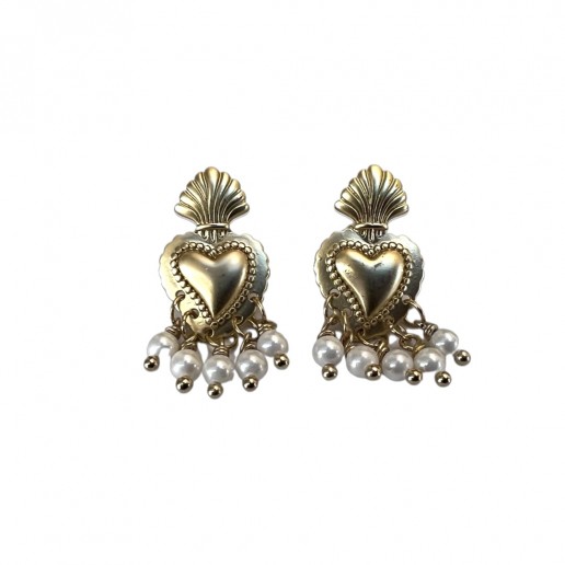 Sacred Heart Earrings with Pearls Pendants