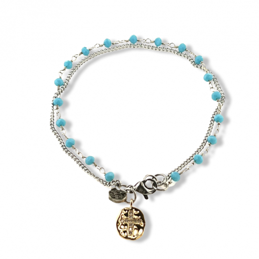 SWAROVSKI-KETTENARMBAND - TÜRKIS mit KREUZ