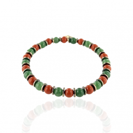 Elastic bracelet with Coral and Green Agate stones