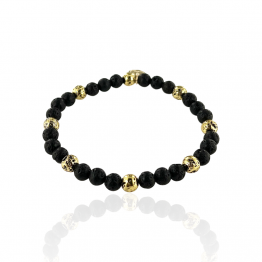 Elastic bracelet with black and gold lava stones