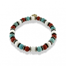 Striated Turquoise Bracelet, Coral, White Agate