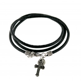 Black leather bracelet and little cross