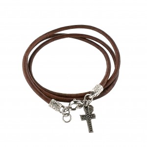 Brown leather bracelet and little cross