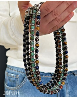 Collana pietra aulite striata e distanziatori lavorati