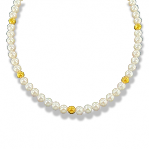 Necklace of Pearls and Gold Hematite Spheres