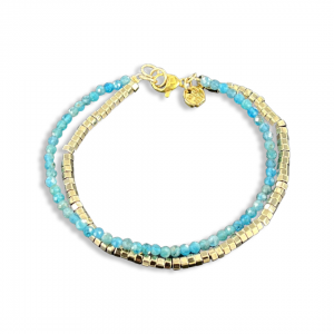 BRACELET WITH BLUE APATITE SPINEL STONES AND GOLD WASHERS
