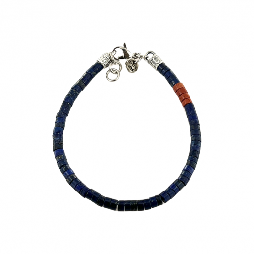 BLUE TIGERS EYE AND CORAL STONES BRACELET