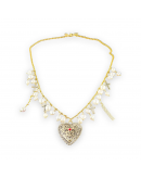 Necklace with heart and cross pendant, crosses and pearls