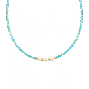 TURQUOISE SPINELS AND PEARLS STONE NECKLACE