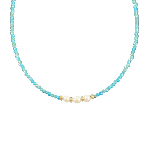TURQUOISE SPINELS AND PEARLS STONE NECKLACE