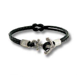 Studded anchor bracelet and woven leather