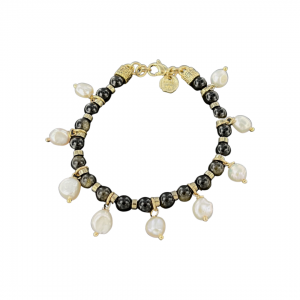 Obsidian and pearl bracelet