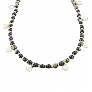 Obsidian and pearl necklace
