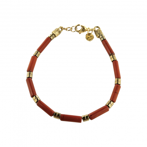 BRACELET WITH RED JASPER STONE AND GOLD HEMATITE LOOP