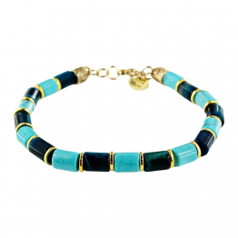 Bracelet with light blue and turquoise tiger eye tube stones