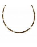 Necklace Rondelle tiger eye, irregular pearl and hematite