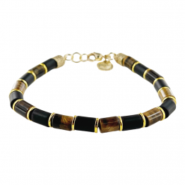 Bracelet with tiger eye tube stones and satin onyx