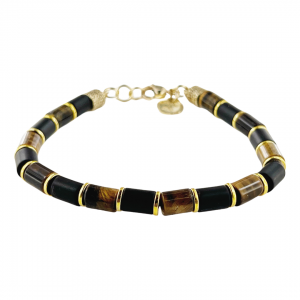 Bracelet with tiger eye tube stones and satin onyx