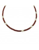 Coral Rondelle necklace, irregular pearl and hematite
