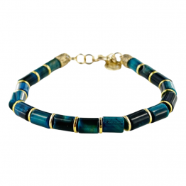 Bracelet with light blue tiger eye tube stones