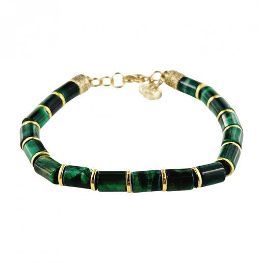 BRACELET WITH TUBE STONES - GREEN TIGER'S EYE
