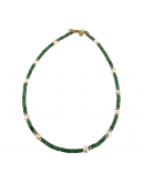 Rondelle green jade necklace, irregular pearl and hematite