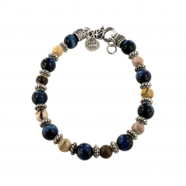Blue Tiger Eye and Fossil Agate bracelet with spacers