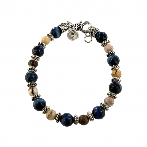 Blue Tiger Eye and Fossil Agate bracelet with spacers