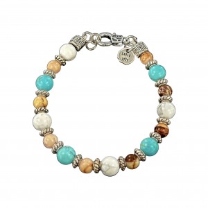 TURQUOISE, STRIPED AULITE AND FOSSIL AGATE BRACELET WITH SPACERS