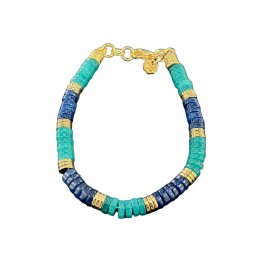 Sapphire jade and turquoise jade stones bracelet with gold washers