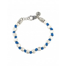 Silver Pepite Bracelet Light Blue Silk Thread