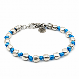 BRACCIALE PEPITE ARGENTO FILO SETA AZZURRO 