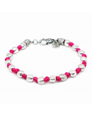 BRACCIALE PEPITE ARGENTO FILO SETA FUCSIA