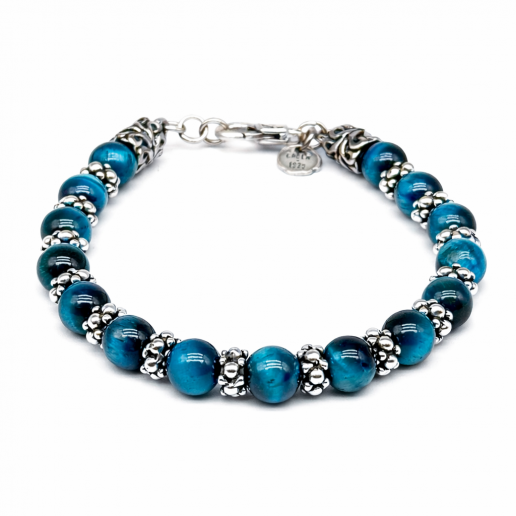 LIGHT Blue TIGER'S EYE BRACELET with Dotted Elements