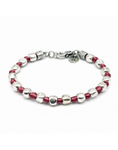 BRACCIALE PEPITE ARGENTO FILO SETA ROSA