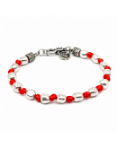 BRACCIALE PEPITE ARGENTO FILO SETA ROSSO