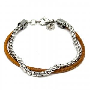 BRACCIALE CUOIO SENAPE E SNAKE