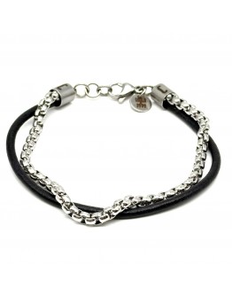 BRACCIALE CUOIO NERO E SNAKE