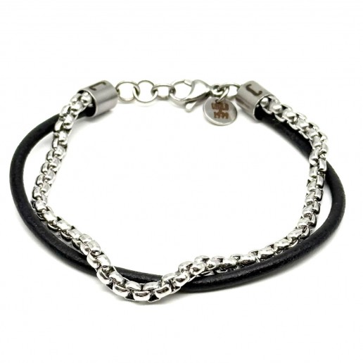 BRACCIALE CUOIO NERO E SNAKE