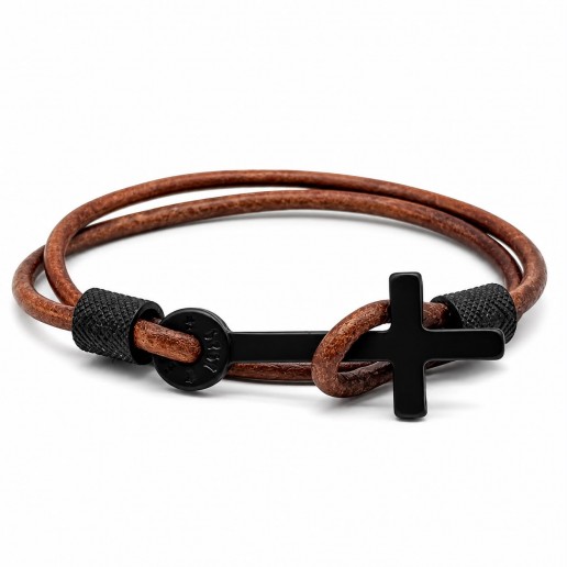 BRACCIALE CUOIO MARRONE - CROCE